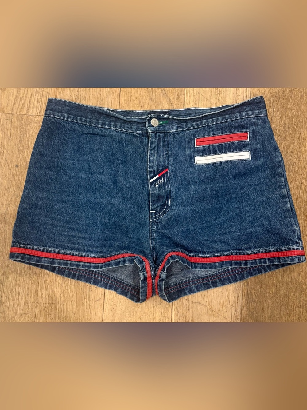Tommy Hilfiger Vintage 90’s Denim Shorts with Red & White Trim